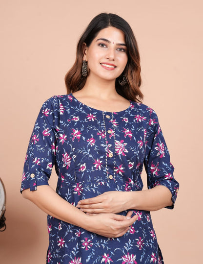 cotton printed maternity and feeding kurti