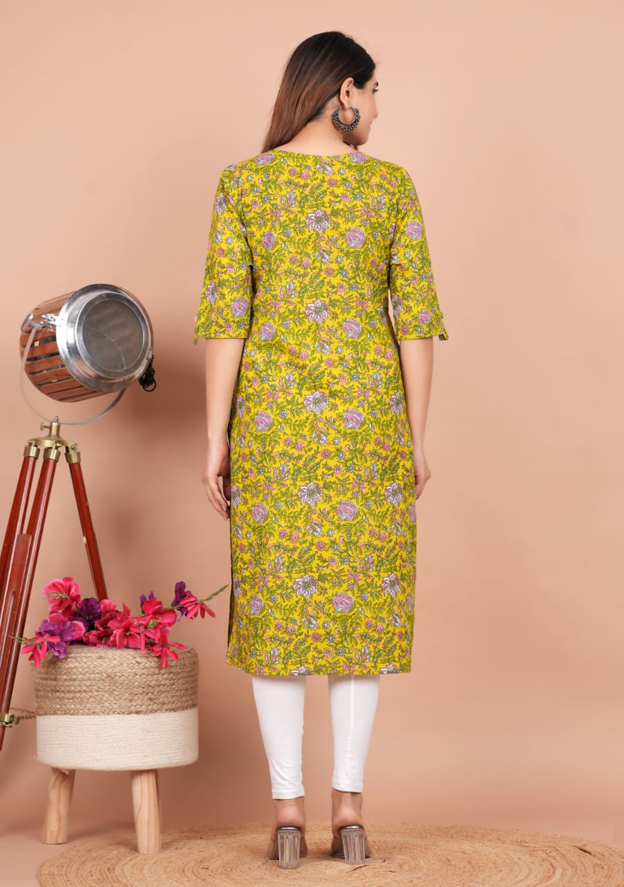 Green a-line Cotton maternity and feeding kurti