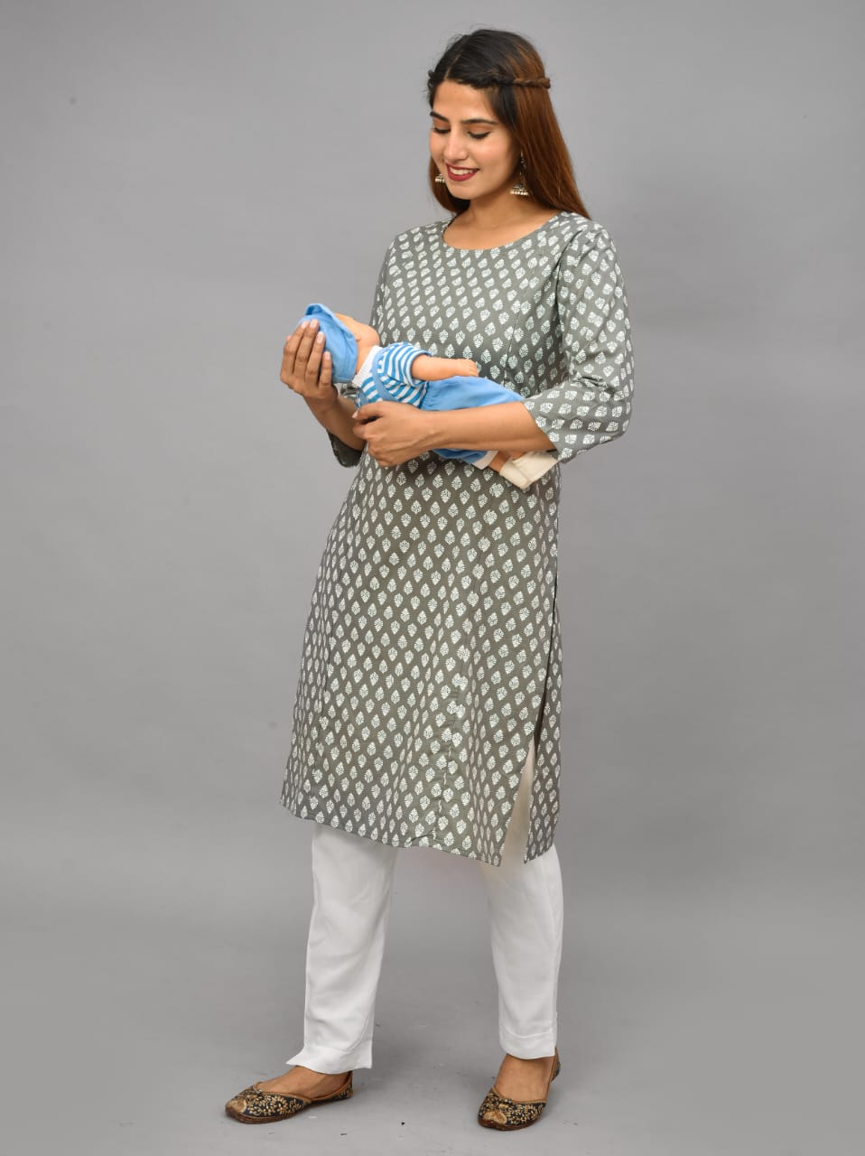 Cotton printed maternity and feeding kurti