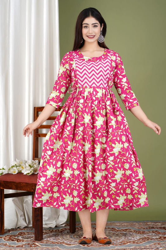 Pink star Cotton maternity and feeding kurti