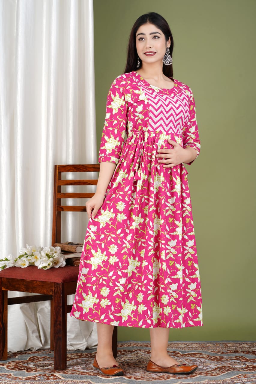 Pink star Cotton maternity and feeding kurti