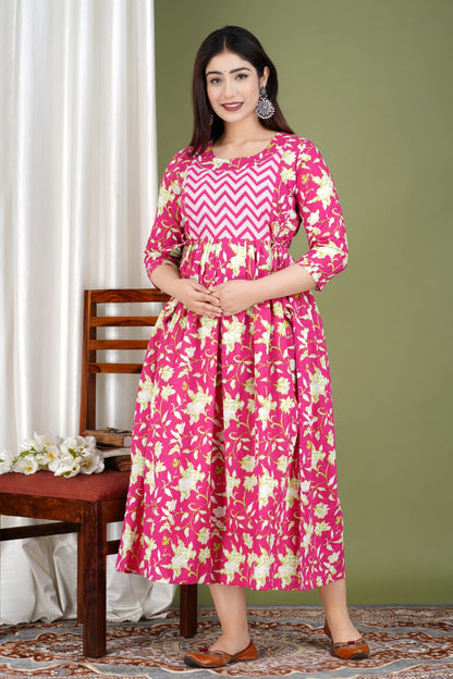 Pink star Cotton maternity and feeding kurti