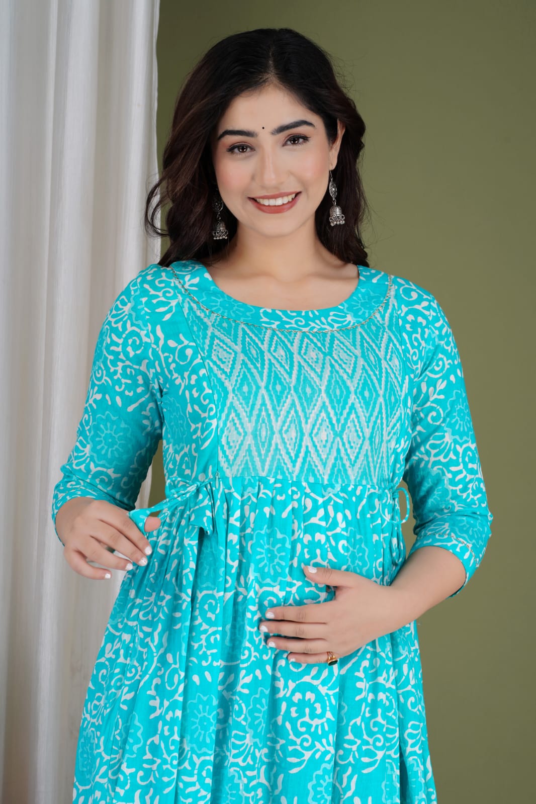 Blue zik zak Cotton maternity and feeding kurti