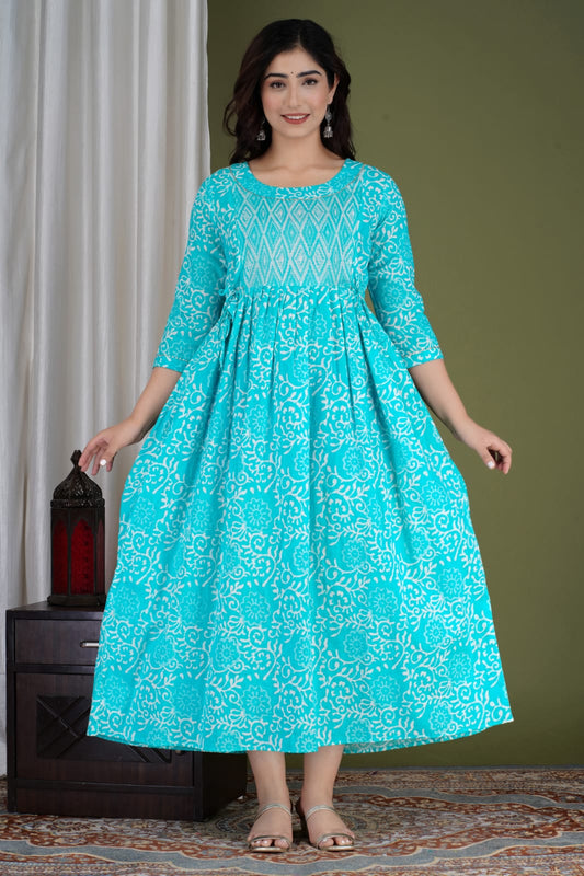 Blue zik zak Cotton maternity and feeding kurti