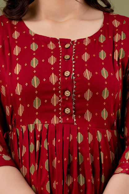 Red rangin dote rayon maternity and feeding kurti