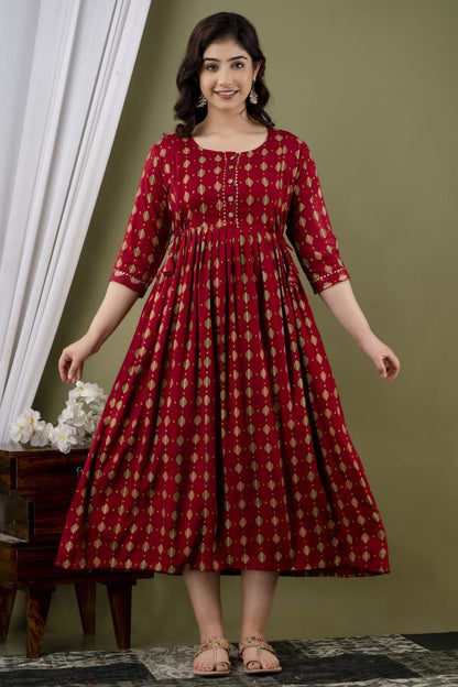 Red rangin dote rayon maternity and feeding kurti