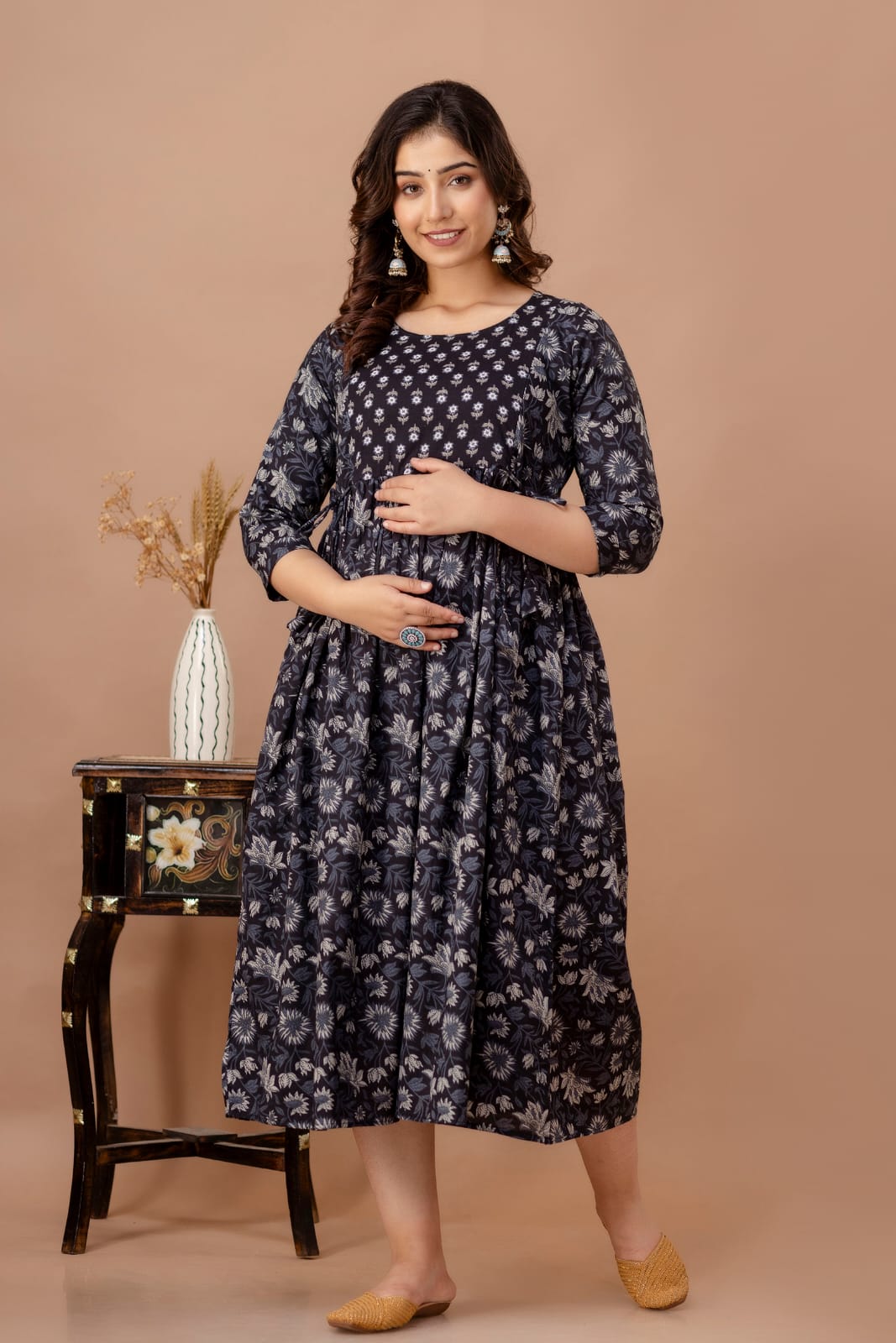 Sanganeri Black candy cotton maternity and feeding kurti