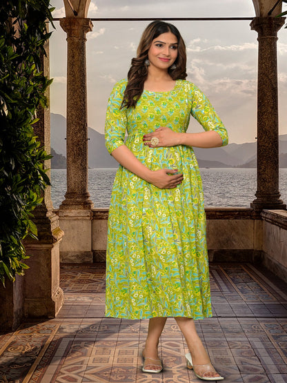 Carry green rayon maternity and feeding kurti