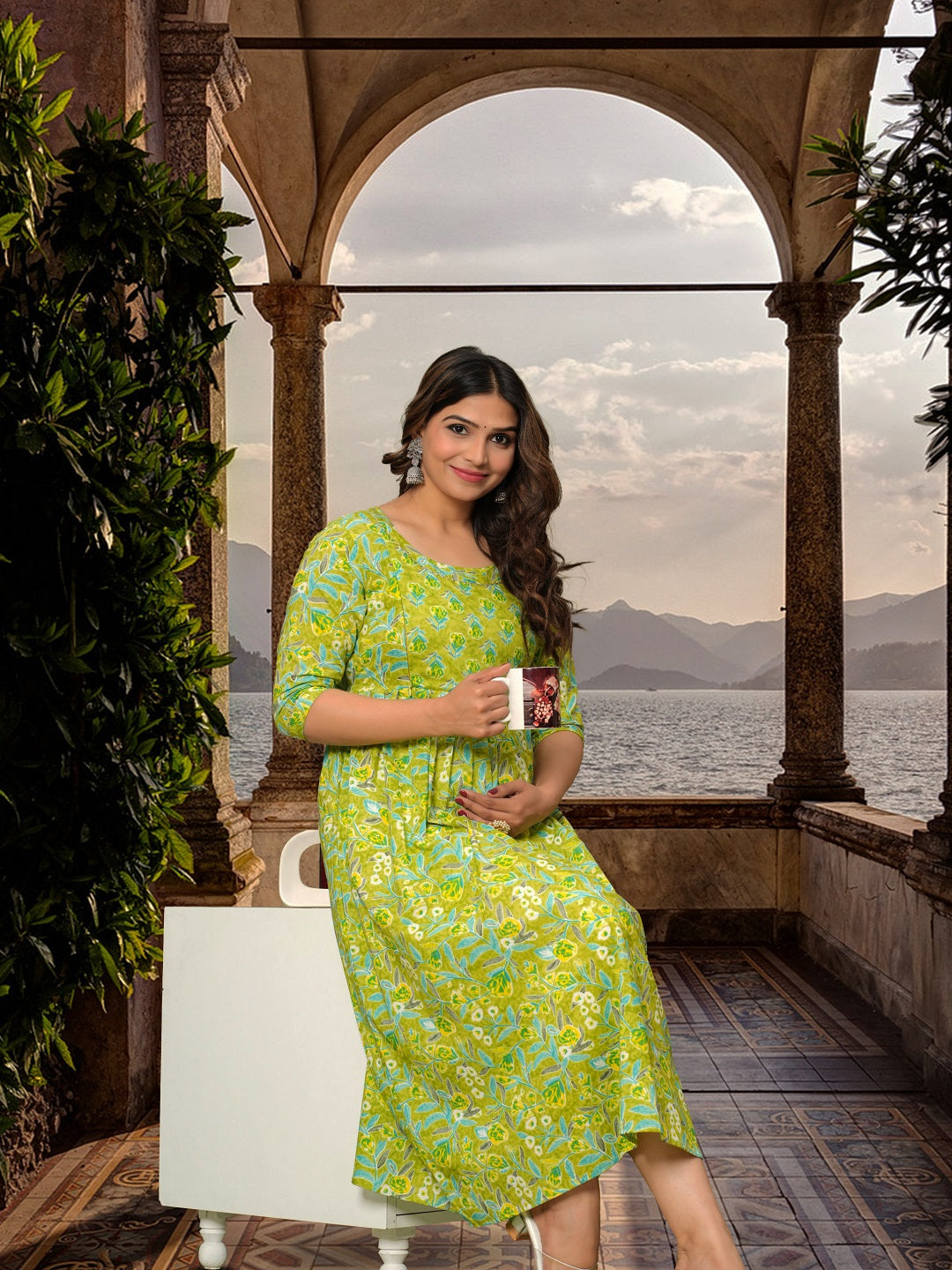 Carry green rayon maternity and feeding kurti